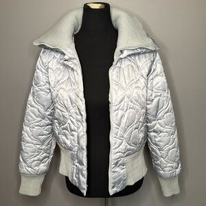 Old Navy Grey Zip Up Bomber Heart Quilted Jacket